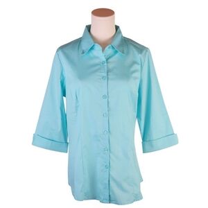 Vintage MOJO USA Aqua Button Down Shirt XL 3/4 Sleeve Stretch Cotton Blend